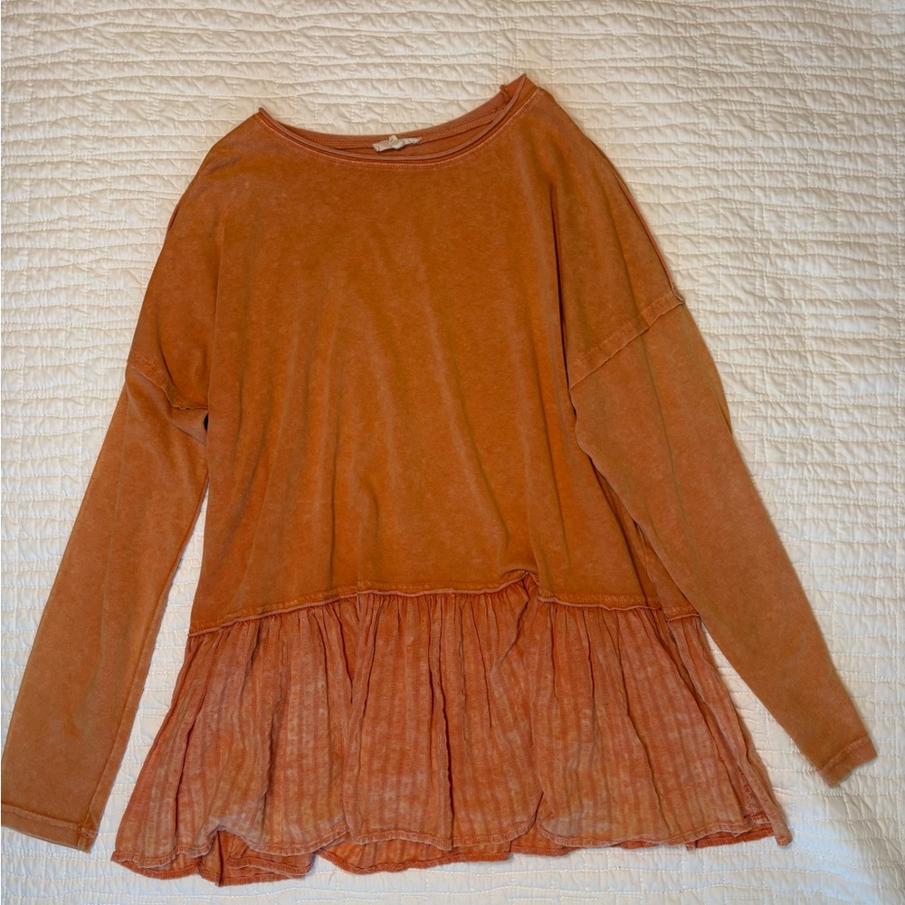 Elegant Terracotta Long Sleeve Ruffle Top
